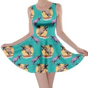 Tyrannosaurus Rex Dinosaur Novelty Print Skater Dress Women's Size S Indie